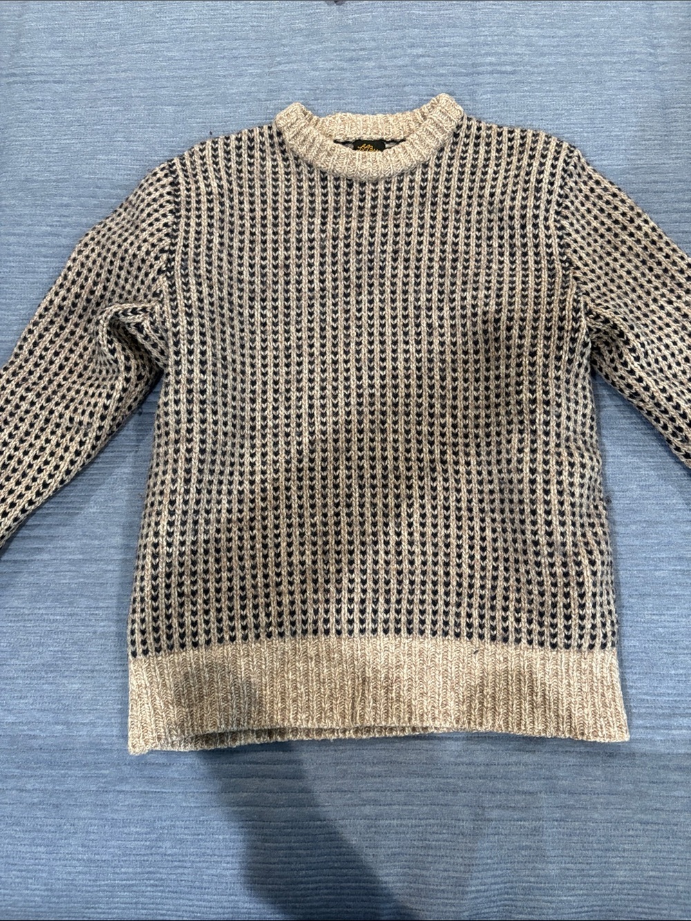 L.L. Bean Two-Tone Crewneck Sweater in Beige and Navy